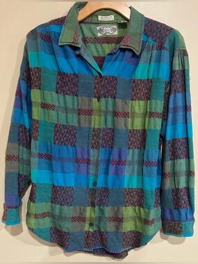 VTG 1991 Angelique Imports Inc Patchwork Button Down Sz Large Boho Grunge Punk